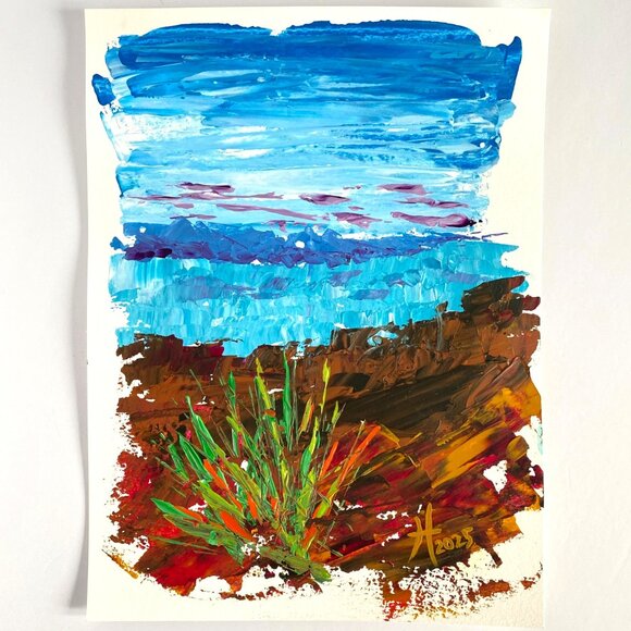 Bay View Original Acrylic Palette Knife Painting Matted 11x14in Wall Art - Picture 2 of 7